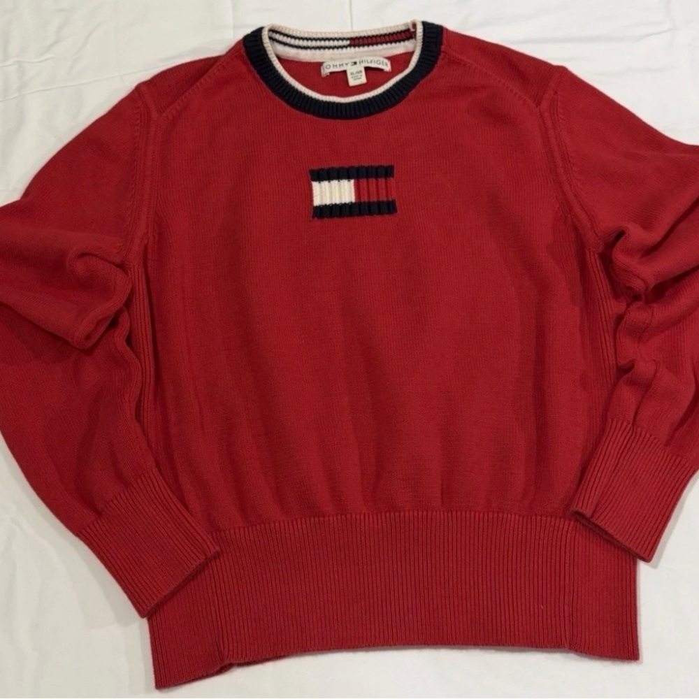 Vintage Style Tommy Hilfiger Red Knit Pullover 90s Look